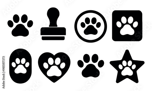 Black silhouette dog paw icons in various shapes and designs