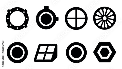 Collection of eight unique nautical porthole and window icons