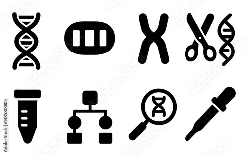 Genetic science icons: dna, microscope, test tube, pipette