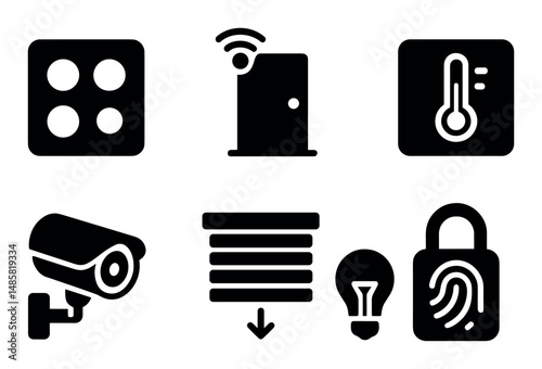 Smart home icons: security, monitoring, automation, control systems