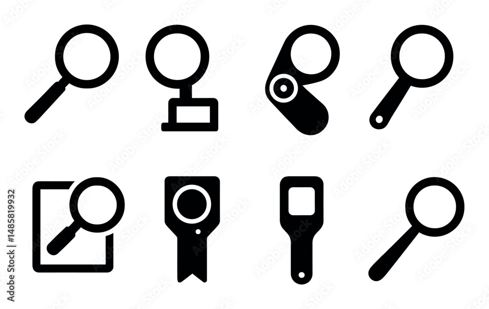 Collection of various black magnifying glass icon designs Collection of various black magnifying glass icon designs