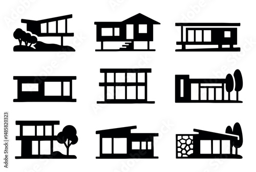 Modern minimalist house silhouettes collection in various designs