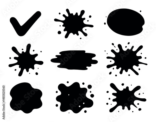 Black ink splatter and smudge shapes on white background