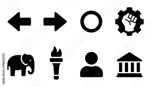Diverse icon set with symbols of direction, strength, and heritage