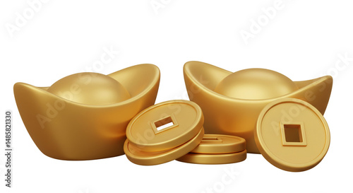 Golden Chinese Ingot Coins Lunar New Year Abundance Prosperity Fortune Wealth Treasure Symbol Good