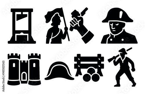 Silhouette symbols of french revolution: icons and historical figures