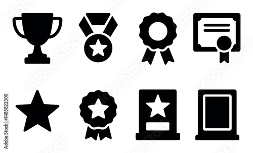 Award icons: trophy, medal, ribbon, certificate, star, plaque