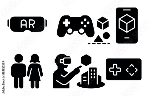 Virtual reality and gaming icons with ar technology elements