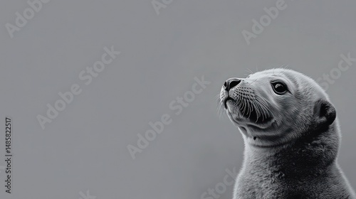 A seal pup gazes upwards