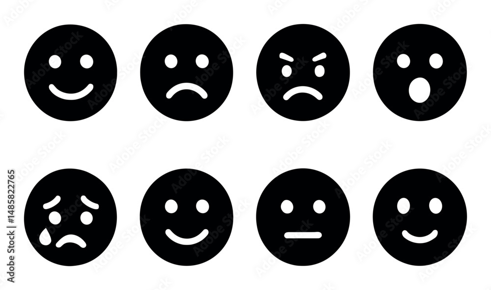 Various facial expressions: smiling, sad, angry, surprised icons Various facial expressions: smiling, sad, angry, surprised icons