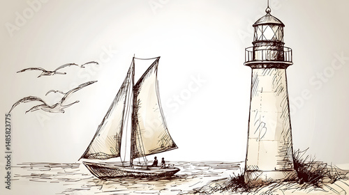 Wallpaper Mural Simple Sketch of A Lighthouse Guiding A Tiny Sailboat 64d1fea8 5be3 4fc8 8e46 7a2d6f960922 1 Torontodigital.ca