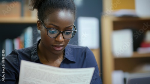 Graduate recruiter reviewing CVs, clean workspace