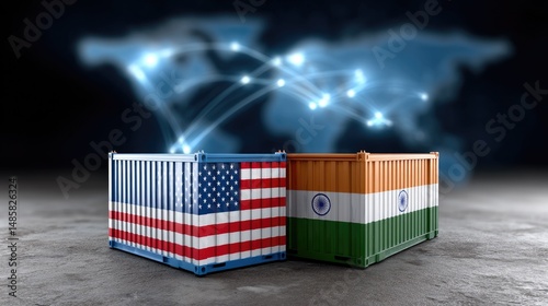 US and India Trade Cargo Containers Show Global Exchange and International Shipping photo