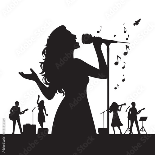 silhouette of a person singing, editable vector image