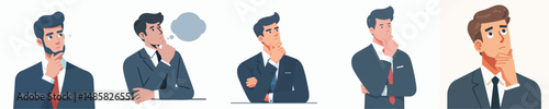 vector businessman gesture hand on chin sign thinking