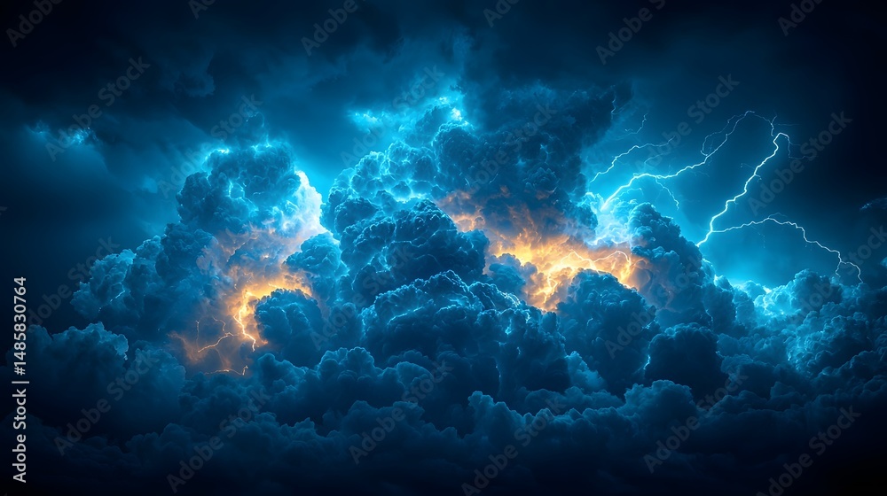 Obraz premium Dramatic lightning storm in the dark sky