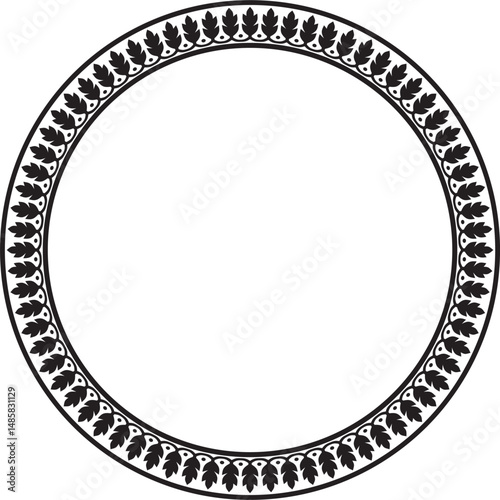 Vector round monochrome black Indian national ornament. Ethnic plant circle, border. Frame, flower ring. Poppies and leaves.
