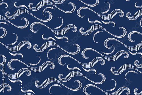 sea waves with line art illustration pattern