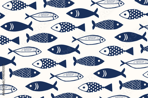 hand drawn fish illustration pattern background