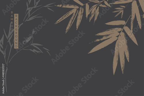 hand drawn watercolor bamboo and leaf with dark background
