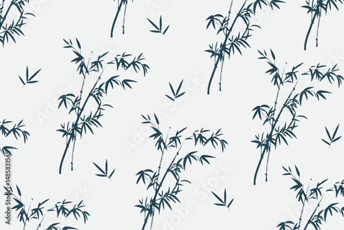 hand drawn bamboo and leaf pattern background