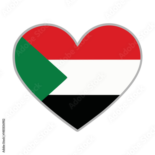 Sudan flag. Sudan love flag. Sudan flag in heart shape. Love symbol. Vector illustration.

