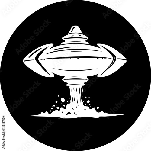 Monochromatic rendition of a hypothetical spacecraft launching in circular frame