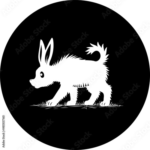 Stylized animal silhouette, black backdrop with whimsical creature illustration