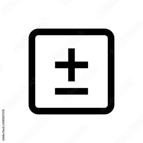 Black plus minus symbol inside a rounded corner square outline on a white background simple graphic icon