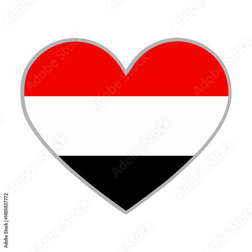 Yemen flag. Yemen love flag. Yemen flag in heart shape. Love symbol. Vector illustration.

