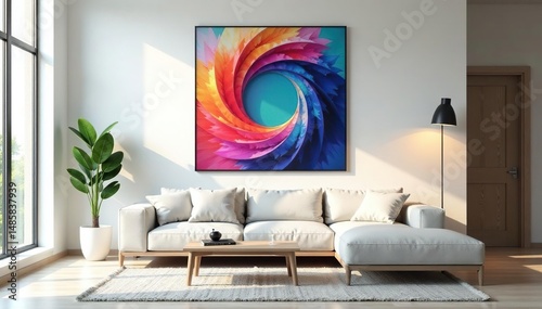 Modern minimalist interior with stylish graphic artwork on the wall , shapes, stylish, office