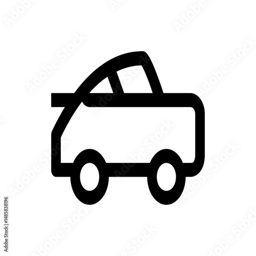 Illustration of a simple black and white car with rounded edges and visible wheels and windshield area