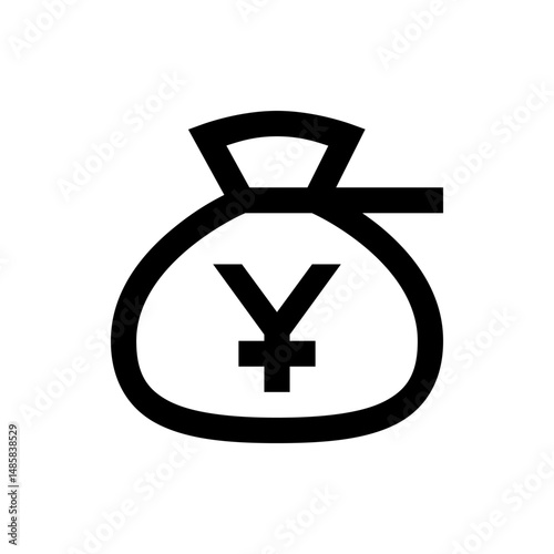 Illustration of a black money bag with a yen symbol inside, closed at the top with a tied closure