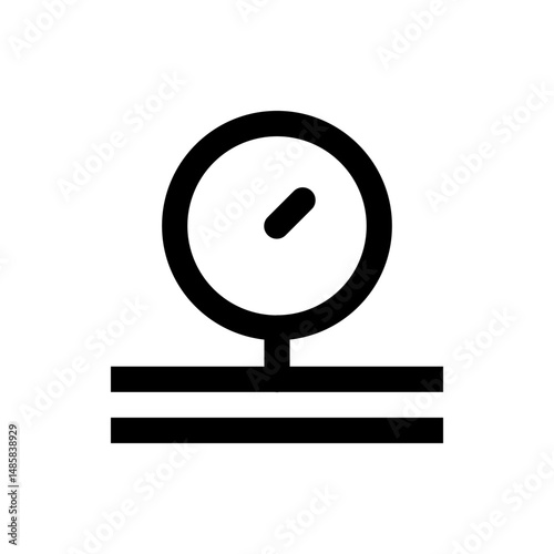 Illustration of a pressure gauge with a circular dial and a needle above two horizontal lines design