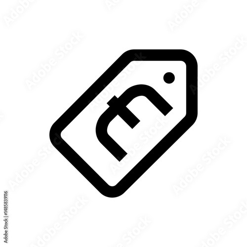 Illustration of a black price tag with a euro symbol and a hole for hanging on a white background