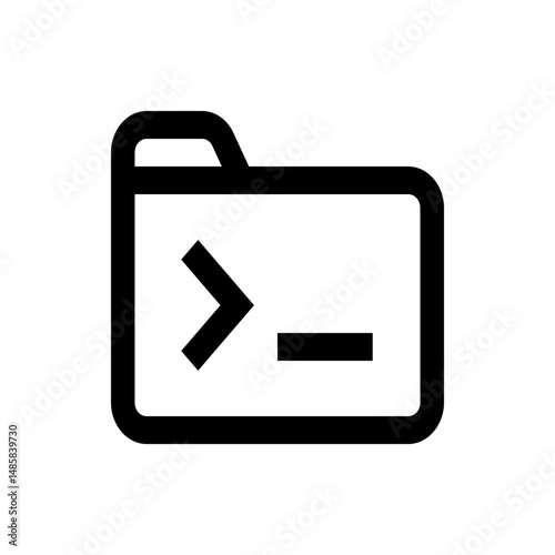 Illustration of a folder icon with a command prompt symbol inside, rendered in a simple black outline style