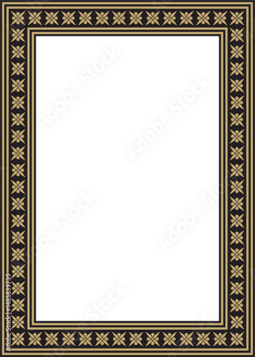 Vector gold and black square classic byzantine ornament. Rectangle, border, Ancient Greece, Eastern Roman Empire frame. Decoration of the Russian Orthodox Church
