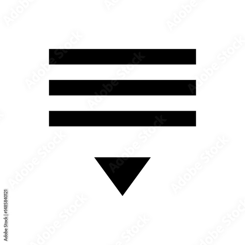 Three horizontal lines stacked above a downward pointing triangle on a white background in simple black and white