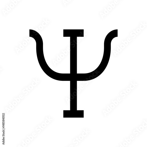 Illustration of the greek letter psi in black with a simple and clean design on a white background view