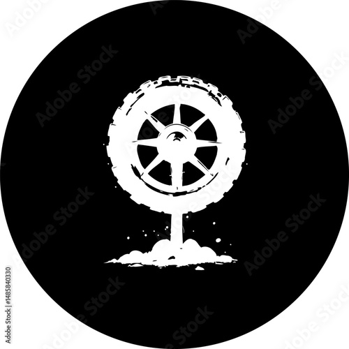 Abstract Tire Tree Illustration against Black Backdrop Depicting Movement