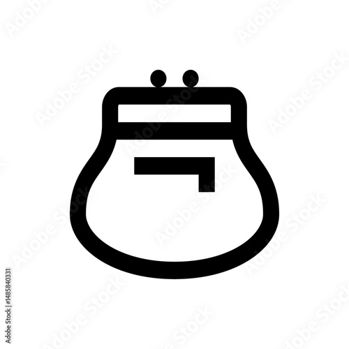 Illustration of a black and white coin purse with a clasp closure and a rectangular flap design element