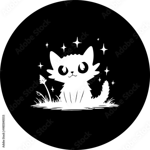 Enigmatic feline silhouette under a cosmic array, a minimalist enchantment