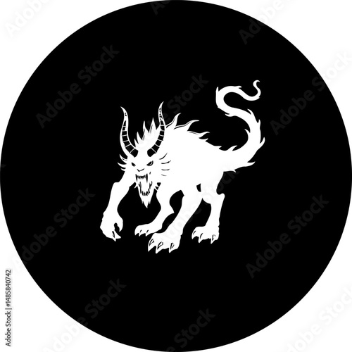 Stylized Silhouette: Mythical Creature Design on a Black Circular Background