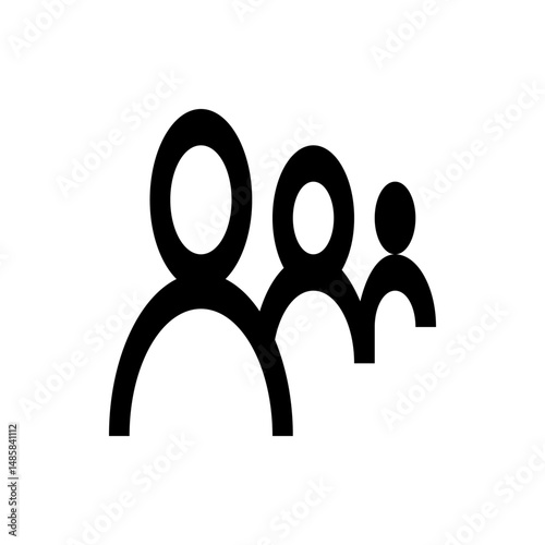 A minimalist illustration of a group of three stylized figures with circular heads and rounded shoulders
