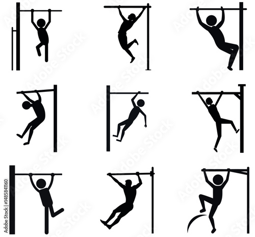 Calisthenics Pull-Up Bar Silhouettes Fitness Workout Exercise Icons