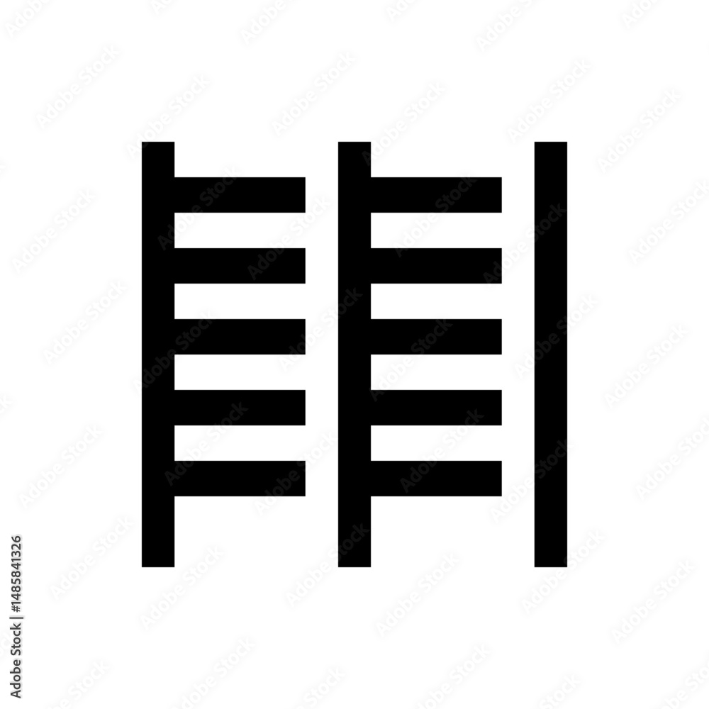 A minimalist illustration of two stylized ladders with horizontal rungs and vertical supports on white backdrop A minimalist illustration of two stylized ladders with horizontal rungs and vertical supports on white backdrop