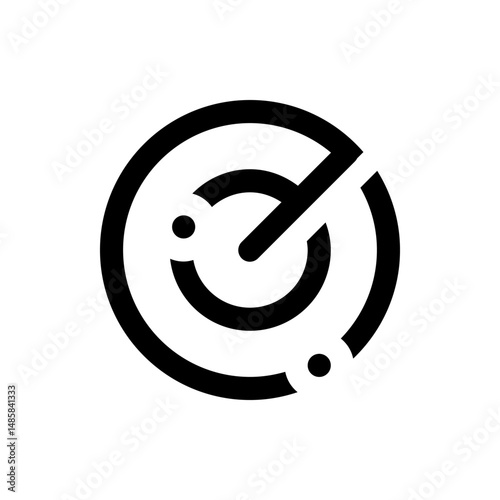 Black and white radar icon with circular waves and a sweeping arm indicating detection and scanning area
