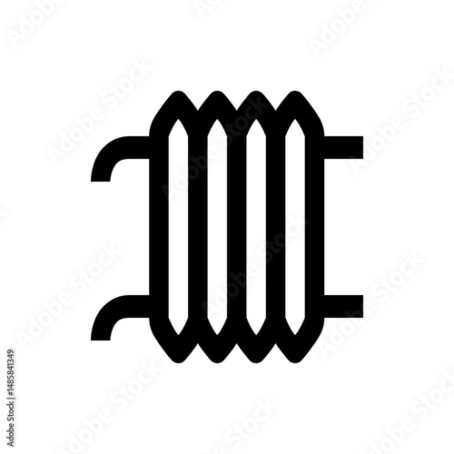 Illustration of a black radiator with a simple design and clear lines on a white background view from front