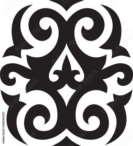 Vector black monochrome Kazakh national ornament. Ethnic pattern of the peoples of the Great Steppe,