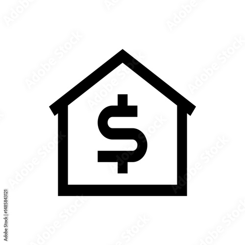 Illustration of a house outline with a dollar sign inside representing real estate investment concept